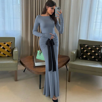 Elegant Ruched Bandage Bodycon Evening Dress for Women
 