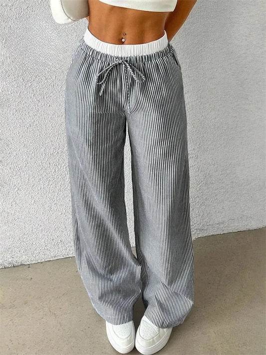 Casual Striped Woven Wide Leg Pants