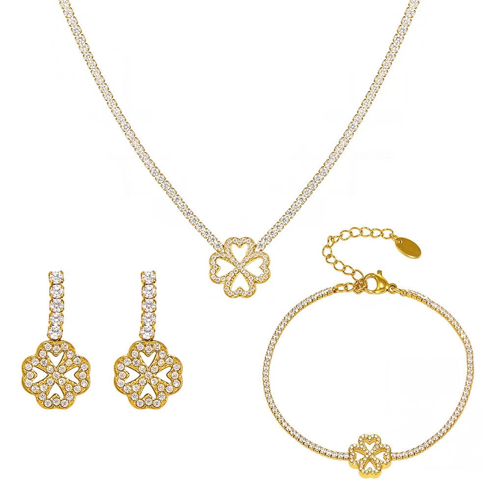18k Gold Four-Leaf Clover Jewelry Set for Women