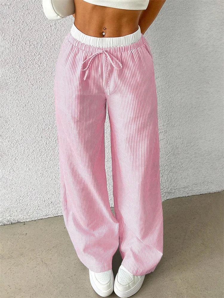 Casual Striped Woven Wide Leg Pants