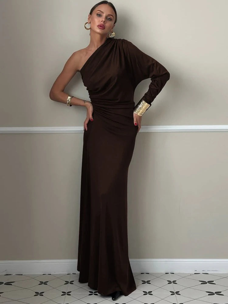 One Shoulder Irregular High Waist Maxi Dress