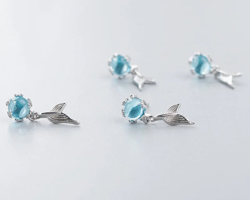 925 Silver Blue Fish Tail Hoop Earrings