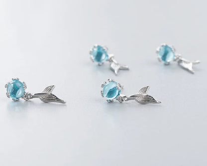 925 Silver Blue Fish Tail Hoop Earrings