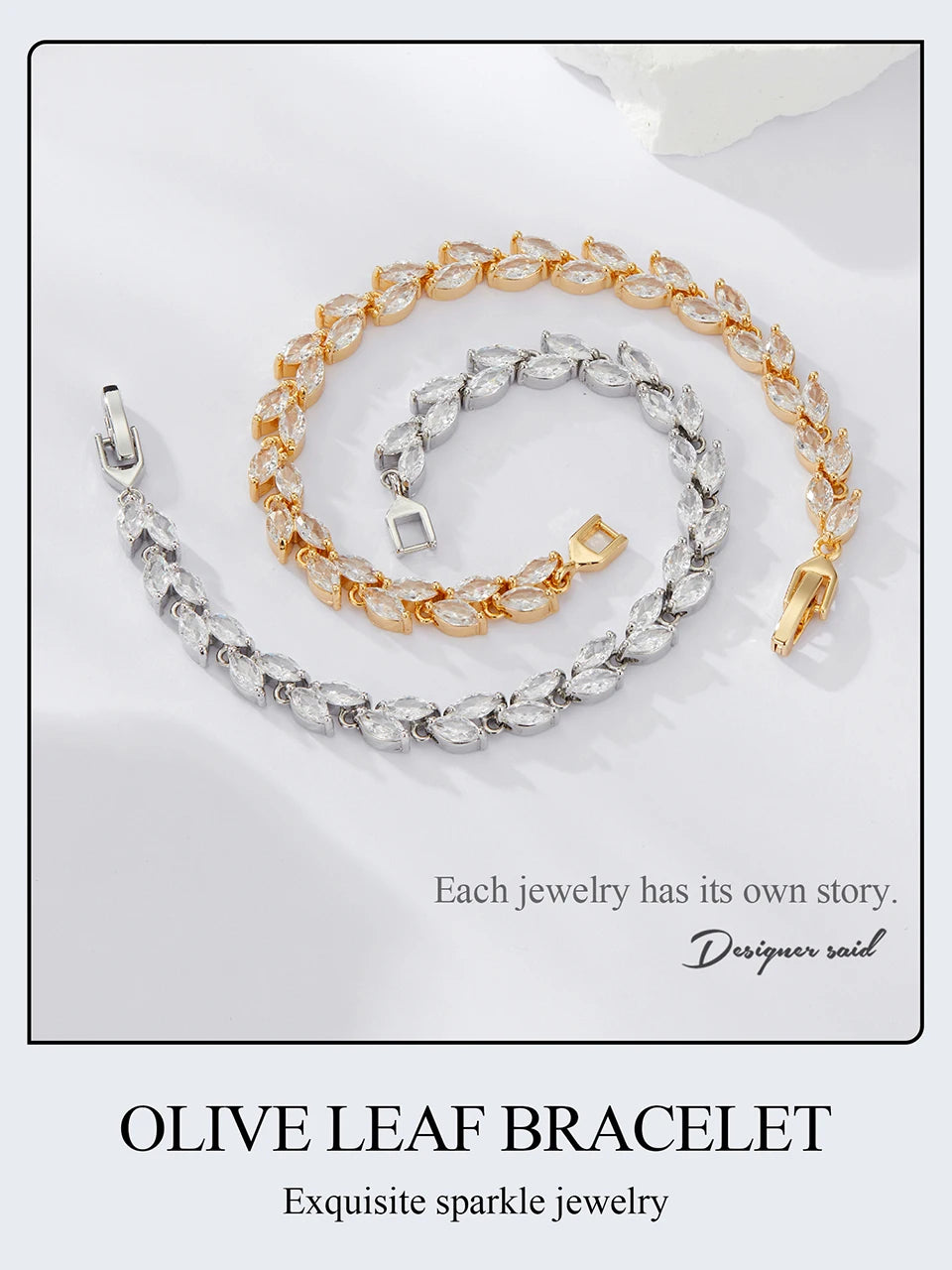 JEW001BR   White Gold Plated Sparkling Cubic Zirconia Classic Olive Leaf Bracelet - Klixstore