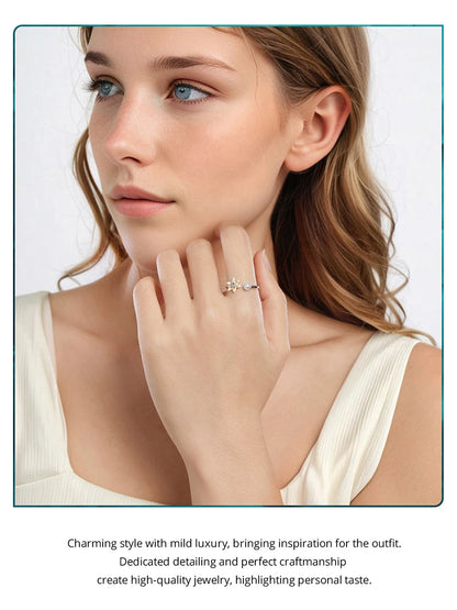 JEW001R 925 Sterling Silver Spring Flower Adjustable Open Ring for Women - Klixstore