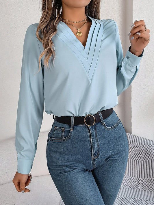 VigoCasey 2025 Elegant V-Neck Long Sleeve Women’s Top