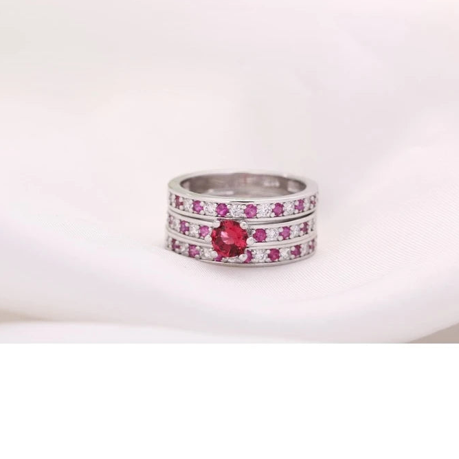 Elegant Purple CZ Crystal 925 Sterling Silver Ring Set for Women