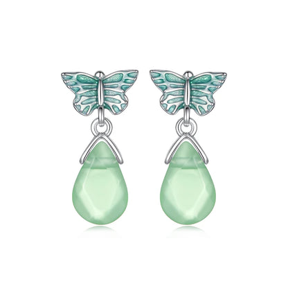 JEW031ER
 925 Sterling Silver Butterfly Stud Earrings for Women, Crystal Green Resin Teardrop Dangle Earrings - Klixstore