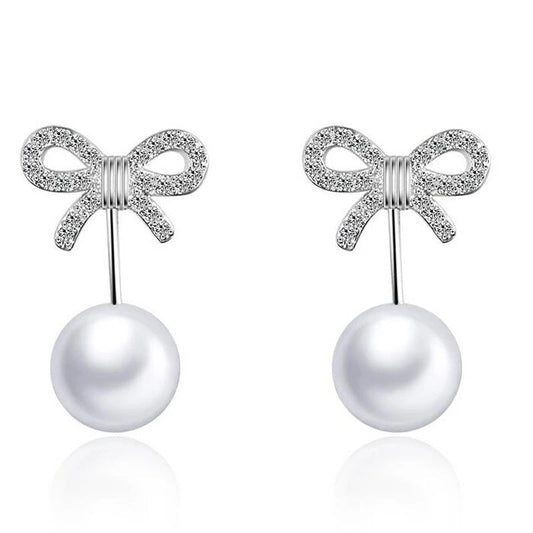 925 Sterling Silver Bow-Knot Pearl Earrings for Women