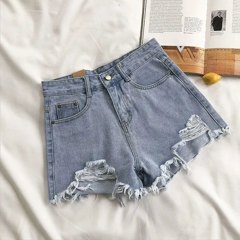 High Waist Ripped Denim Shorts for Women