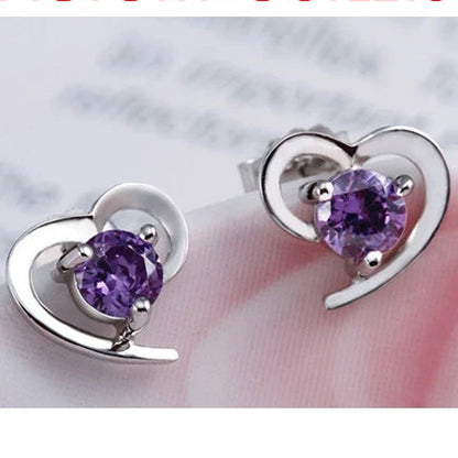 925 Sterling Silver Heart CZ Stud Earrings for Women