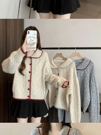 Retro Love Button Knitted Sweater for Women