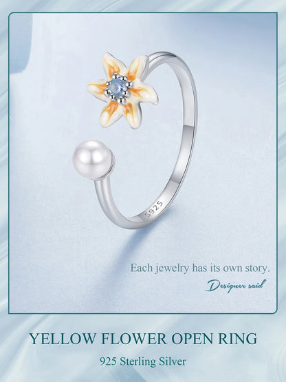 JEW001R 925 Sterling Silver Spring Flower Adjustable Open Ring for Women - Klixstore