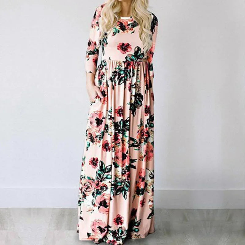 Pink Floral Boho Maxi Dress for Women 2025
