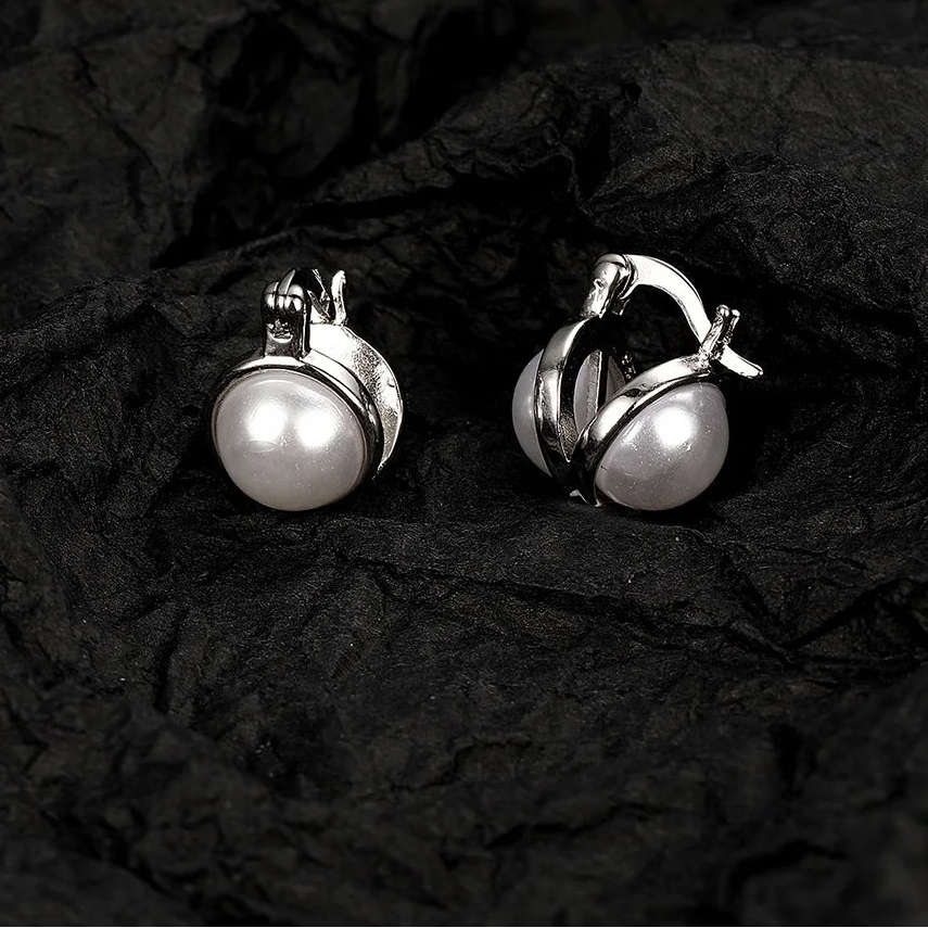 925 Sterling Silver Pearl Hoop Earrings for Women