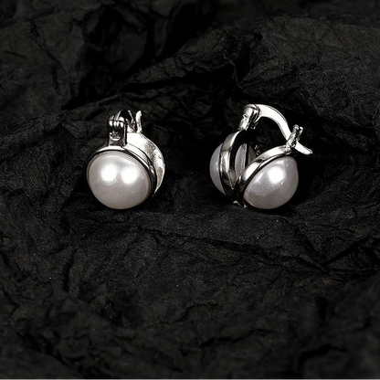 925 Sterling Silver Pearl Hoop Earrings for Women