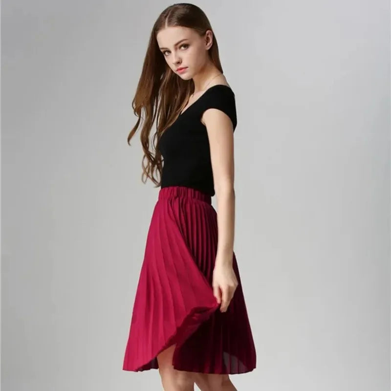 Women's Vintage Chiffon Pleated High Waist Skirt