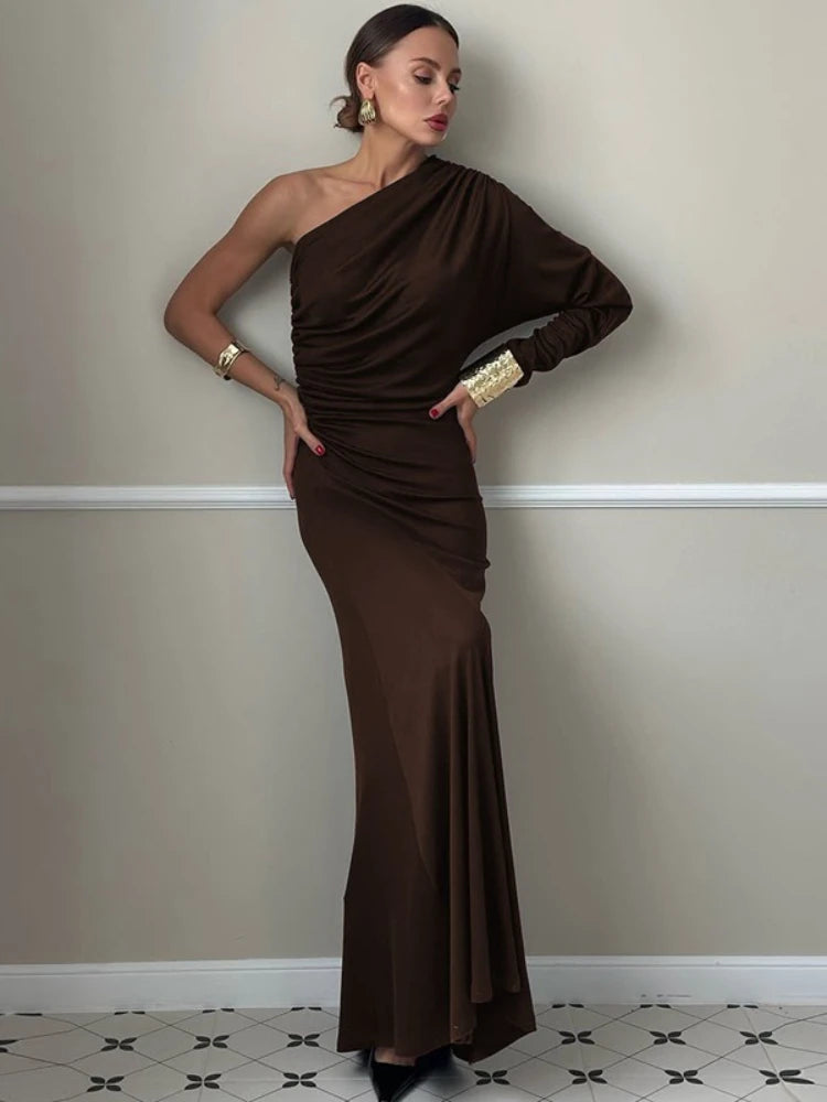 One Shoulder Irregular High Waist Maxi Dress