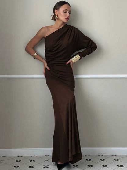 One Shoulder Irregular High Waist Maxi Dress