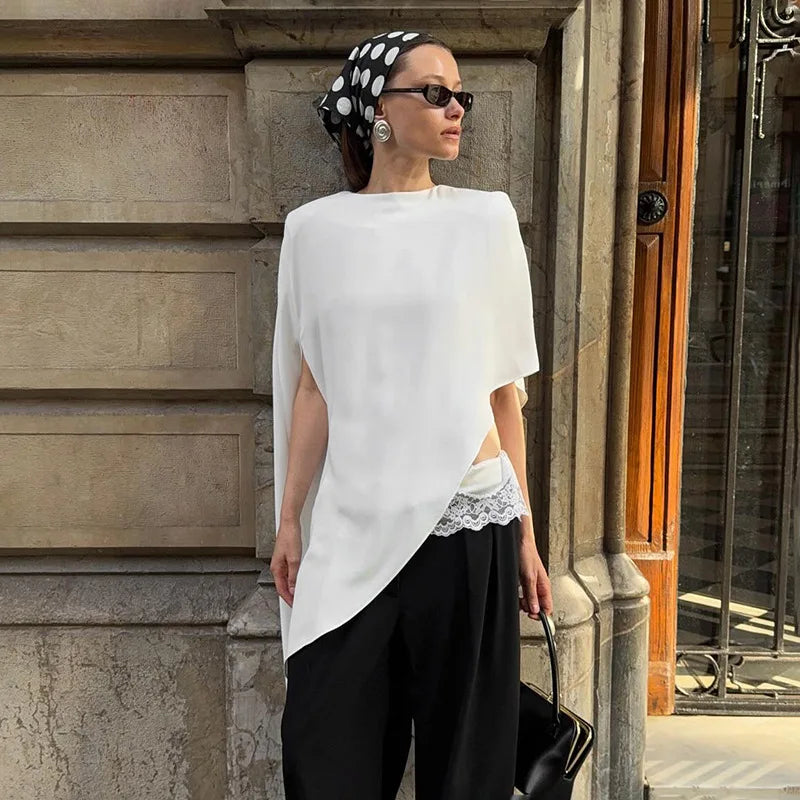 Women’s Irregular Shoulder-Pad Loose T-Shirt