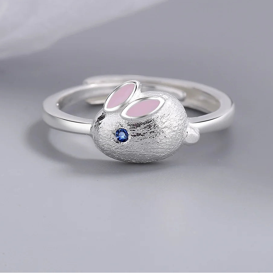 Genuine 925 Sterling Silver Adjustable Rabbit Pattern Ring for Women