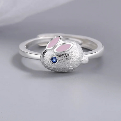 Genuine 925 Sterling Silver Adjustable Rabbit Pattern Ring for Women
