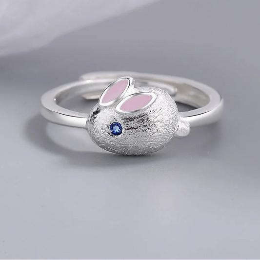 Genuine 925 Sterling Silver Adjustable Rabbit Pattern Ring for Women