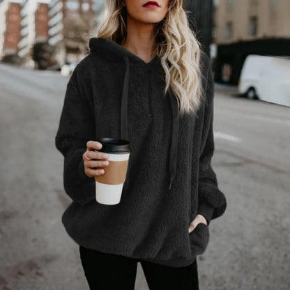 Plush Hooded Loose Sweatshirt Jacket for Women