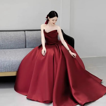 Elegant Satin Strapless Evening Party Dress