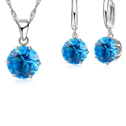 Classic 6-Claw Crystal Necklace & Hoop Earrings Set in 925 Sterling Silver
