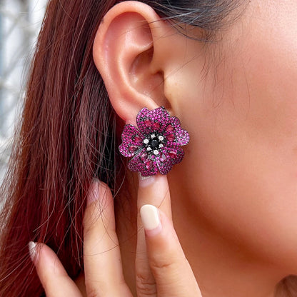 Rose Red Flower Stud Earrings