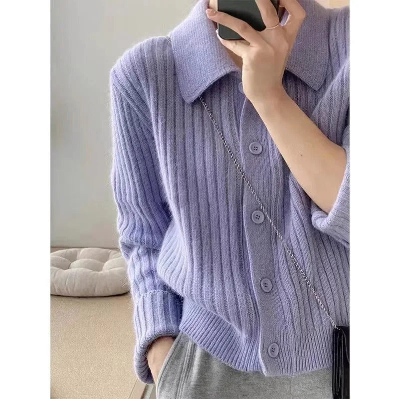 2025 Pure Cashmere Lapel Knit Cardigan Sweater for Women