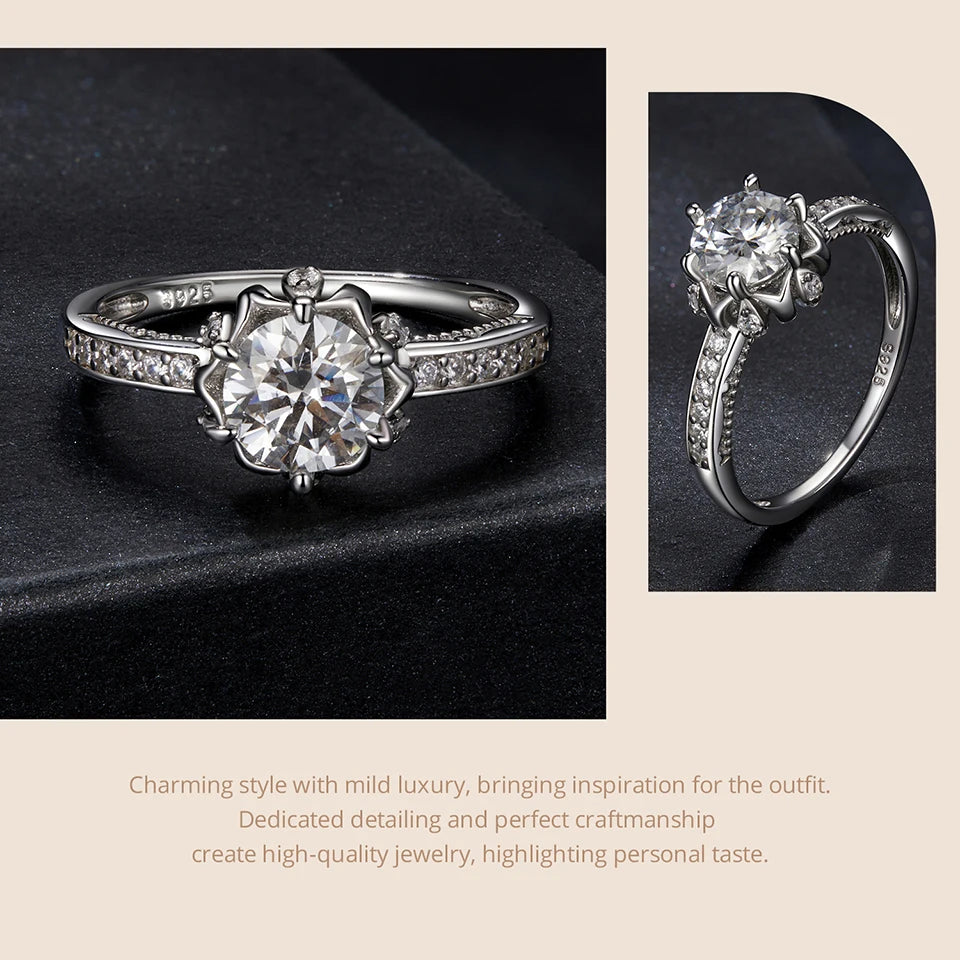 JEW039RD
Moissanite Flower Ring 1ct Round Moissanite Diamond Solitaire Engagement 925 Sterling Silver Rings - Klixstore