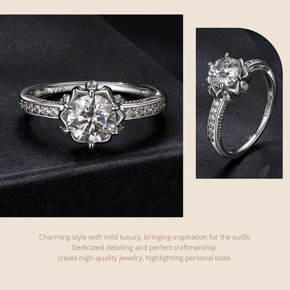 JEW039RD
Moissanite Flower Ring 1ct Round Moissanite Diamond Solitaire Engagement 925 Sterling Silver Rings - Klixstore