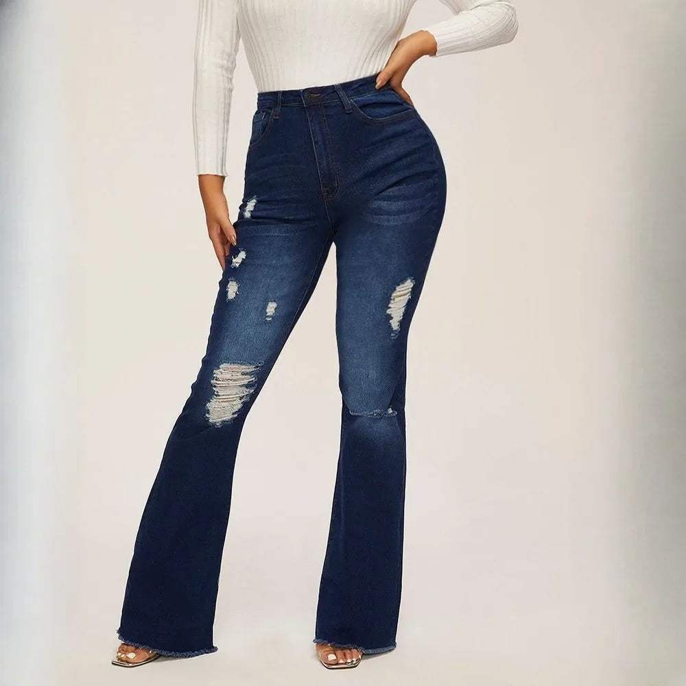 Women’s High Waist Ripped Flared Jeans