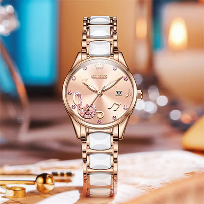 OLEVS Ceramic Musical-Note Women’s Quartz Watch