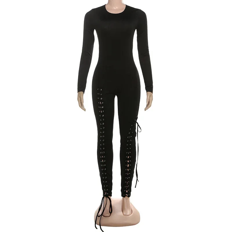 Hollow Out Bandage Long Sleeve Jumpsuit