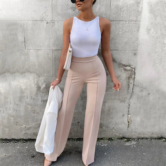Office Lady Solid Color Flared Trousers