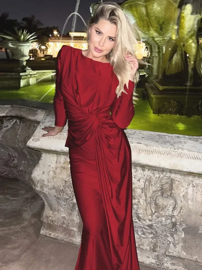 Elegant High Waist Long Sleeve Maxi Dress for Women 2025