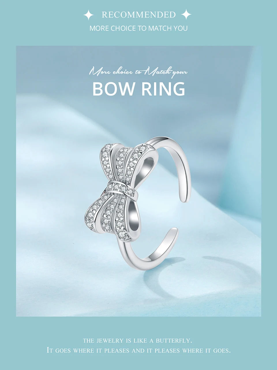 JEW012R     White Gold Plated Bowknot Ring with Zircon, Adjustable  Ring for Women - Klixstore