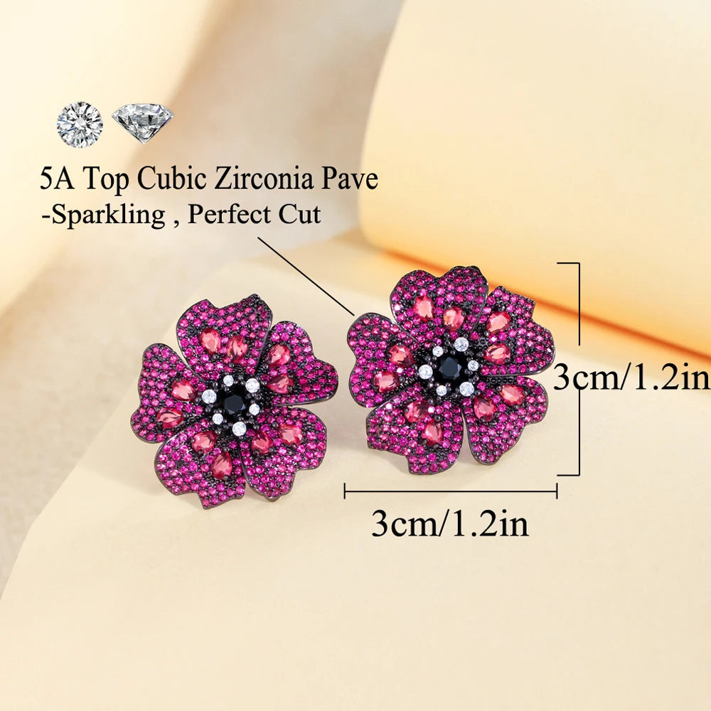 Rose Red Flower Stud Earrings