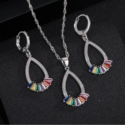 925 Silver Rainbow Crystal Jewelry Set
