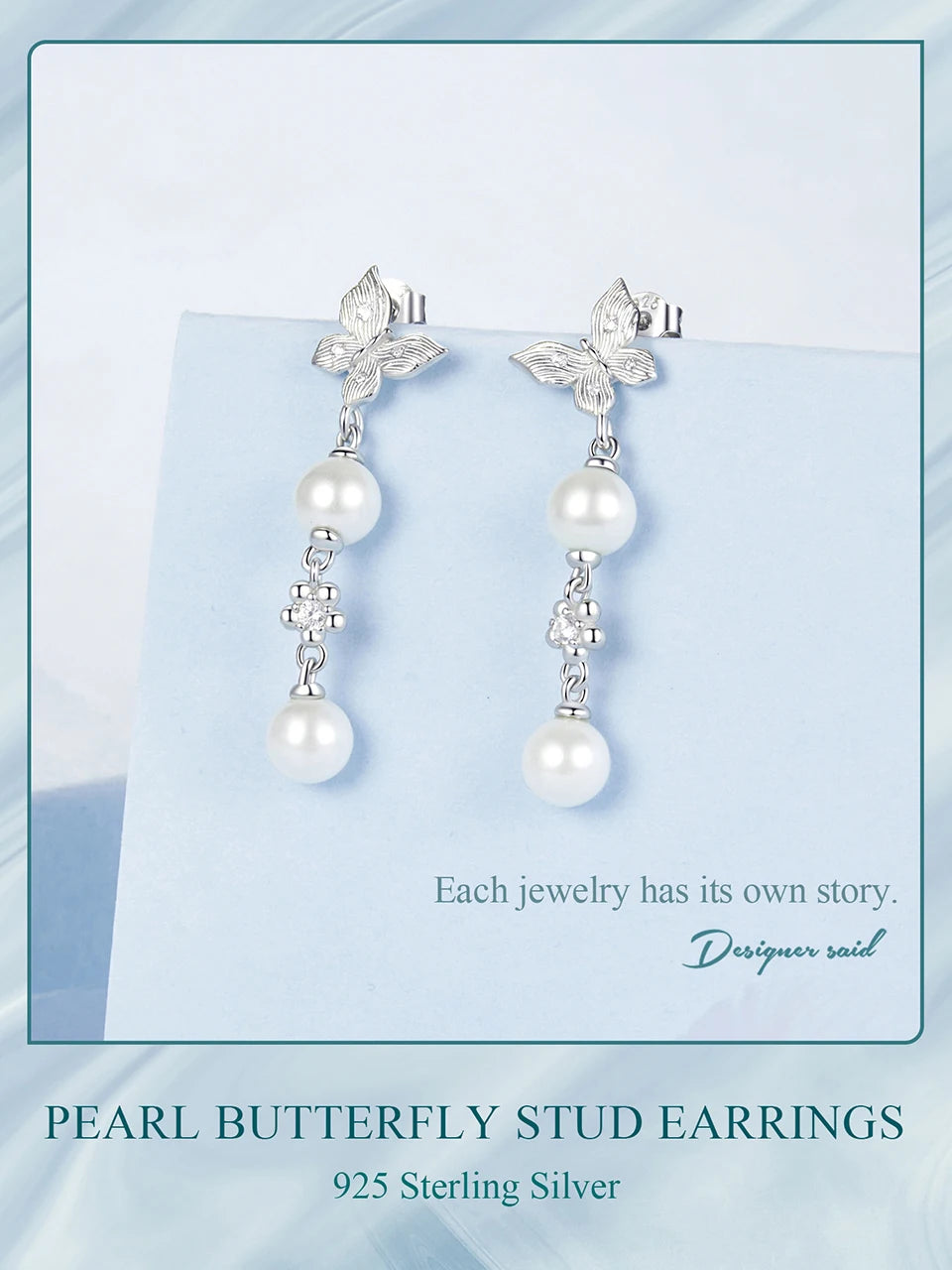 JEW014ER     Solid 925 Sterling Silver Elegant Pearl Butterfly Stud - Klixstore