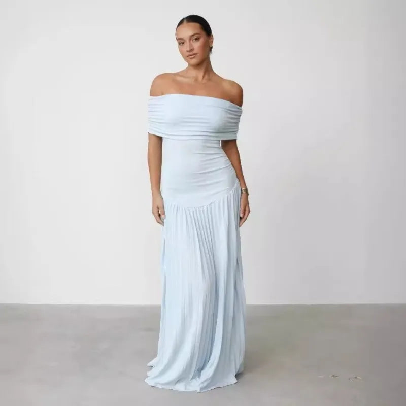 Pleated Diamond Sleeveless High Waist Evening Dress