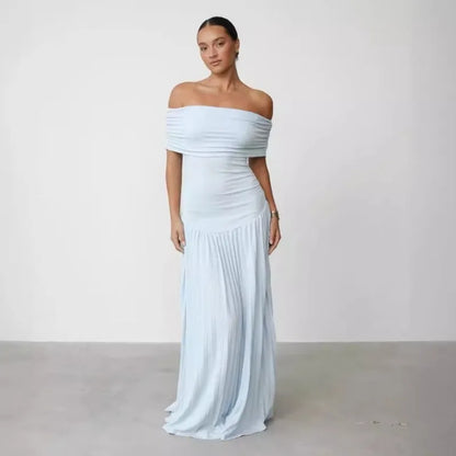 Pleated Diamond Sleeveless High Waist Evening Dress