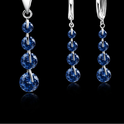 round CZ Crystal Necklace & Hoop Earrings Set in 925 Sterling Silver