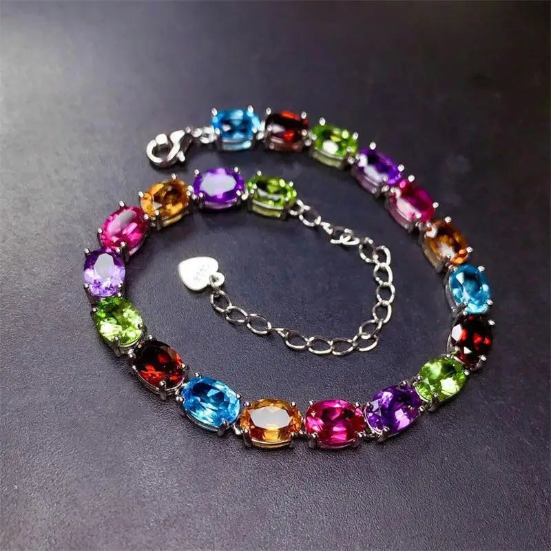 925 Silver Colorful CZ Stone Bracelet