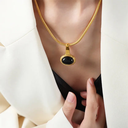 Oval Black Onyx Pendant Necklace for Women