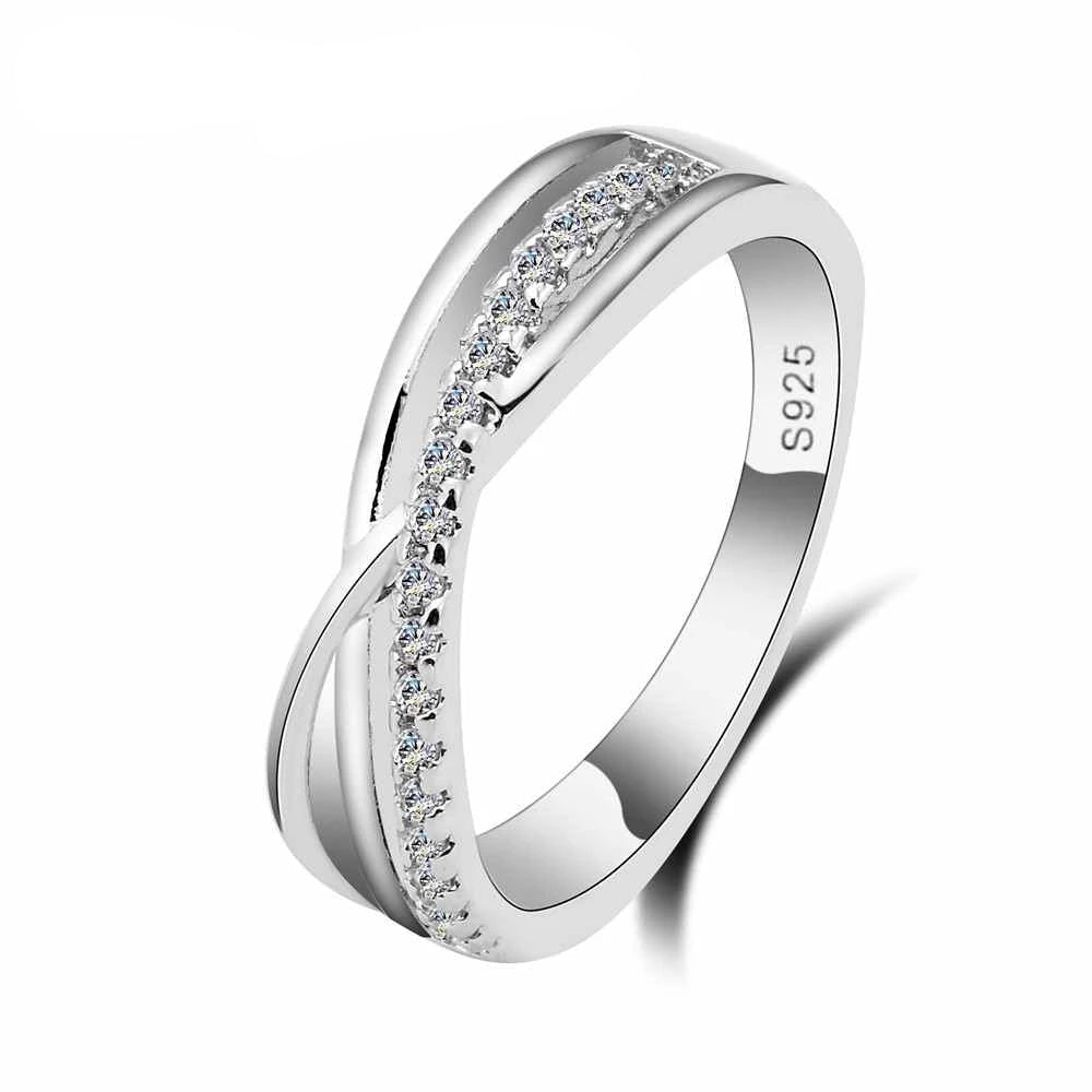 925 Sterling Silver CZ Pave Cross Bridal Ring Set for Women