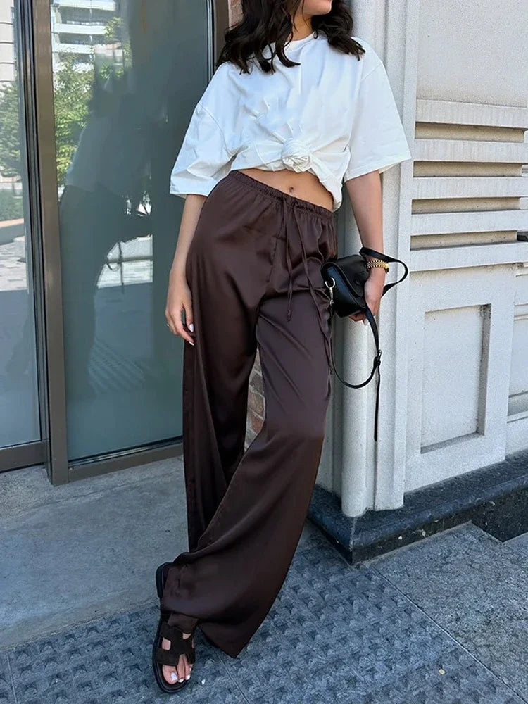 CLO001PT Elegant Women Drawstring Long Trousers Streetwear Fashion Female Clothing High Waist Lace-up Solid Color Pants - Klixstore